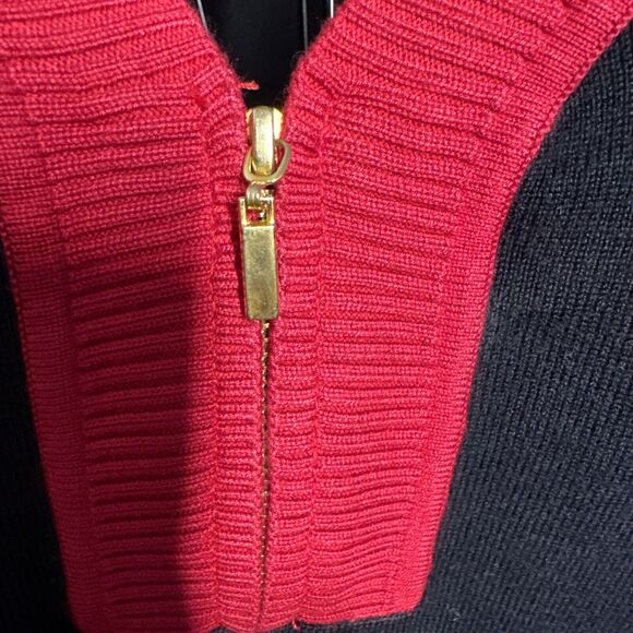 CABLE & GAUGE Women Tunic Sweater Small Black Red Zip Neck Stretch Knit Pullover - Picture 2 of 7